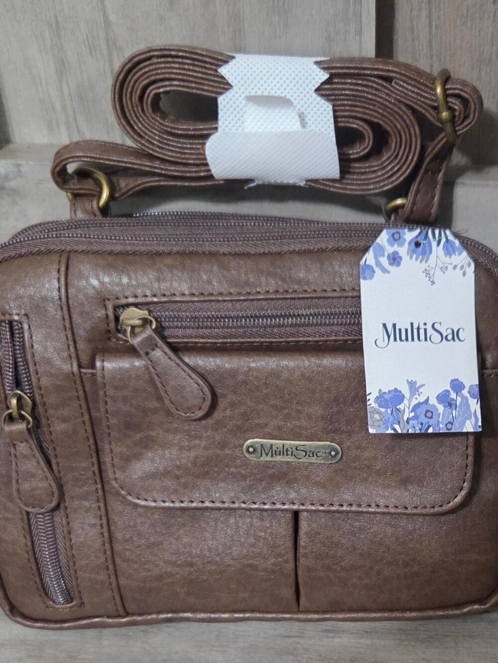 MultiSac Zippy Triple Crossbody Purse Handbag Faux Leather Chocolate Brown NWT